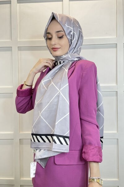 Shecarf Quare Stripe Pattern Silky Shawl 01117 SILVER