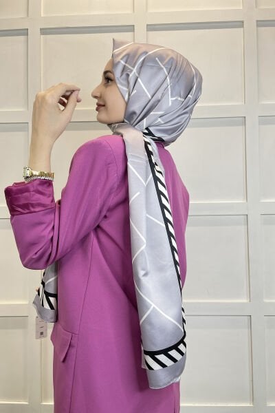 Shecarf Quare Stripe Pattern Silky Shawl 01117 SILVER