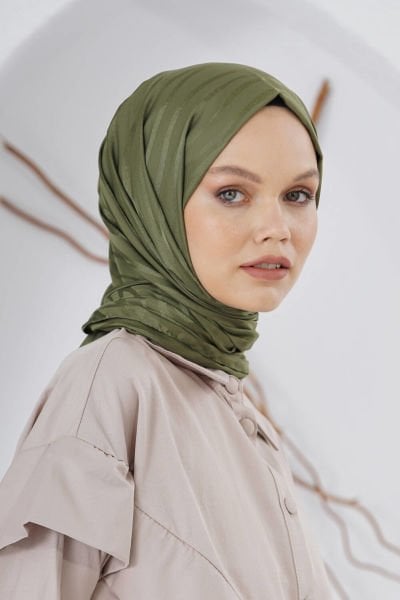 Loryan Scarf Flush Jacquard Tree Bark Pattern Shawl 00953 KHAKI