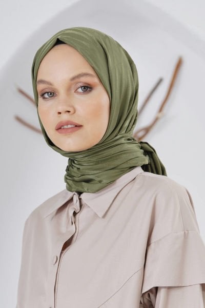 Loryan Scarf Flush Jacquard Tree Bark Pattern Shawl 00953 KHAKI