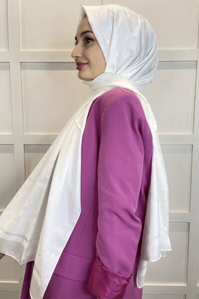 Shecarf Jacquard Shawl - Ebruli Floral Patterned Women's Hijab Shawl 011119 CREAM