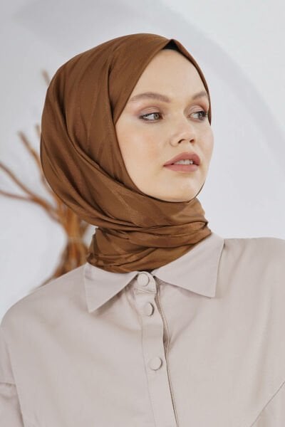 Loryan Scarf Flush Jacquard Tree Bark Pattern Shawl 00953 LIGHT BROWN