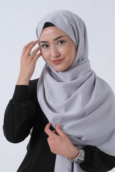 Harem Scarf Jakarlı Şal, Nehir Jakar Şal 01170 GRİ