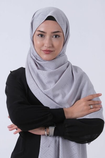 Harem Scarf Jakarlı Şal, Nehir Jakar Şal 01170 GRİ