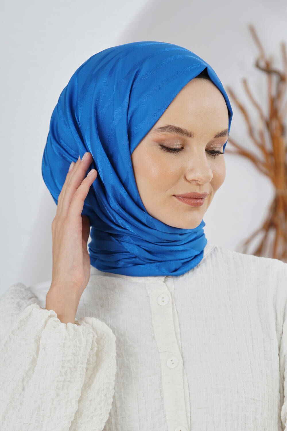 Loryan Scarf Floş Jakar Ağaç Kabuğu Desen Şal 00953 SAKS