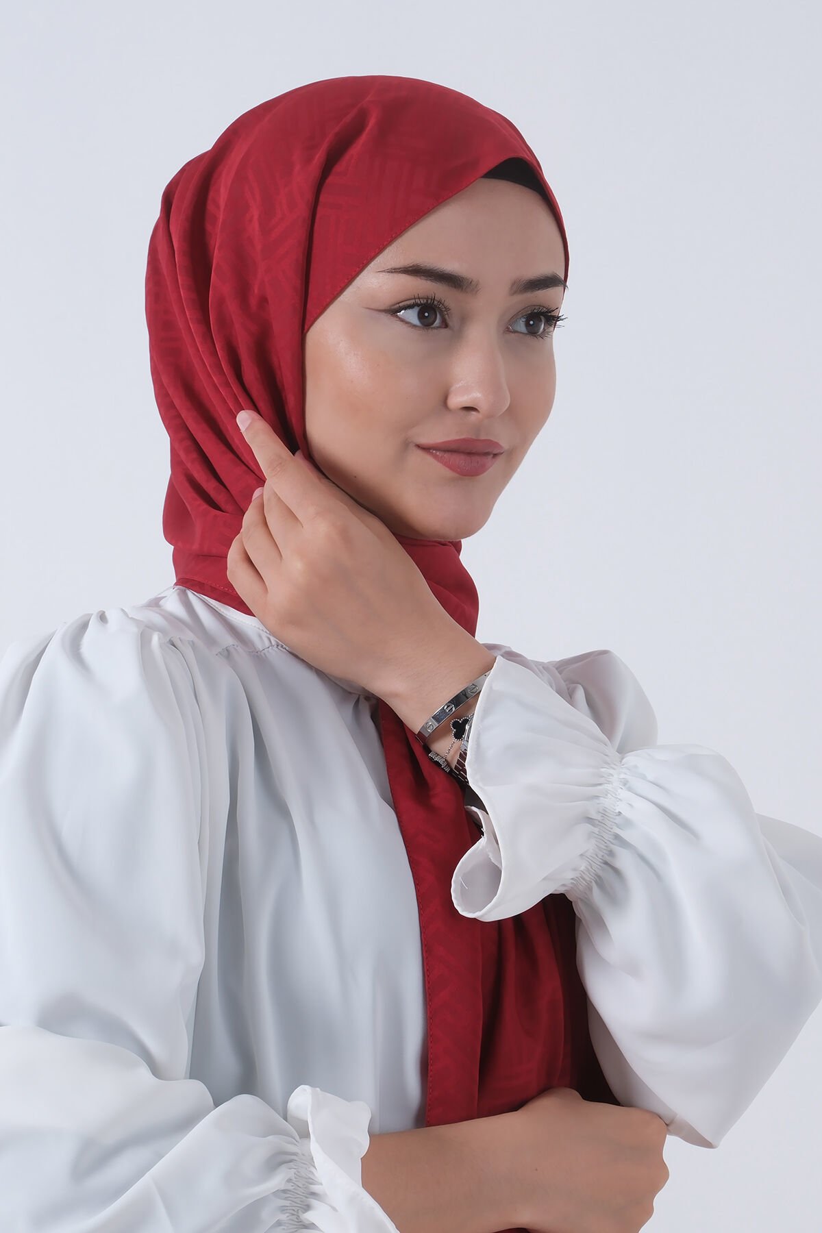 Harem Scarf Jakarlı Şal, Nehir Jakar Şal 01170 BORDO