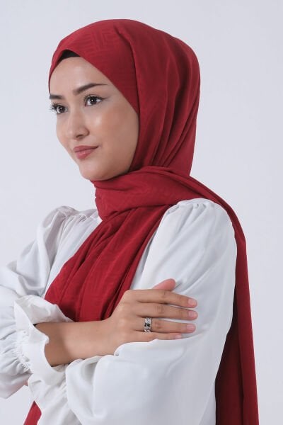 Harem Scarf Jakarlı Şal, Nehir Jakar Şal 01170 BORDO