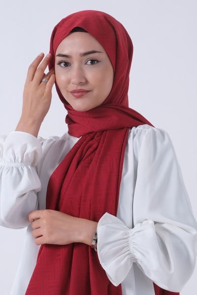 Harem Scarf Jakarlı Şal, Nehir Jakar Şal 01170 BORDO