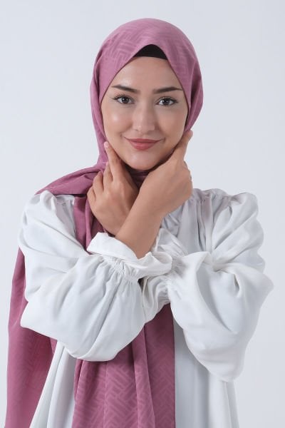 Harem Scarf Jakarlı Şal, Nehir Jakar Şal 01170 PEMBE