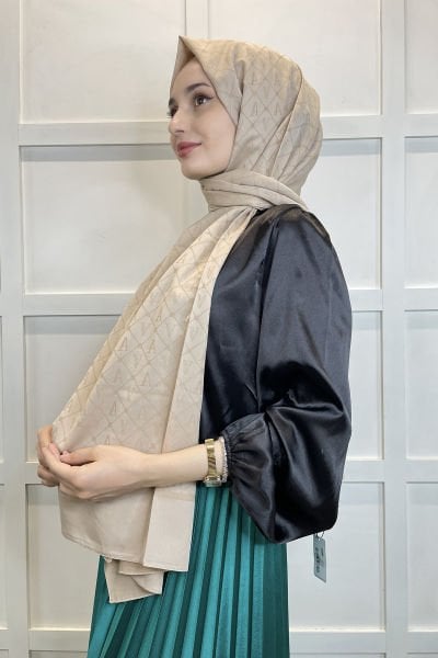 Armanda Monogram Shawl - Logo Patterned Seher Single Color Shawl AR3105 NUDE