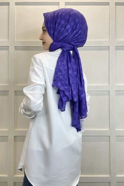 Waistline Dubai Shawl - Checkerboard Pattern Jacquard Dubai Shawl - No Ironing Shawl 01151 PURPLE