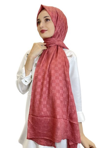 Belli Dubai Shawl - Checkerboard Pattern Jacquard Dubai Shawl - No Ironing Shawl 01151 DARK ROSE DRY