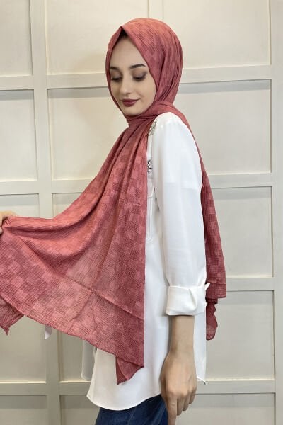 Belli Dubai Shawl - Checkerboard Pattern Jacquard Dubai Shawl - No Ironing Shawl 01151 DARK ROSE DRY