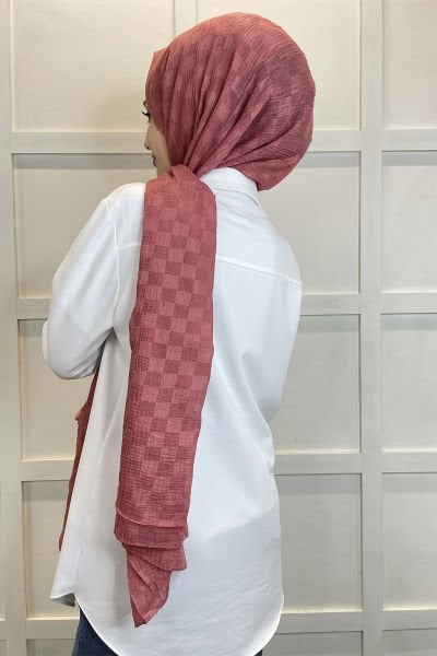 Belli Dubai Shawl - Checkerboard Pattern Jacquard Dubai Shawl - No Ironing Shawl 01151 DARK ROSE DRY