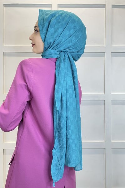 Belli Dubai Shawl - Checkerboard Pattern Jacquard Dubai Shawl - No Ironing Shawl 01151 TURQUOISE