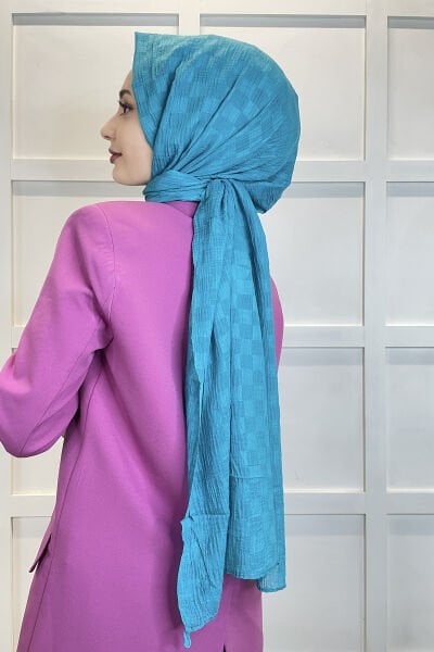 Belli Dubai Shawl - Checkerboard Pattern Jacquard Dubai Shawl - No Ironing Shawl 01151 TURQUOISE