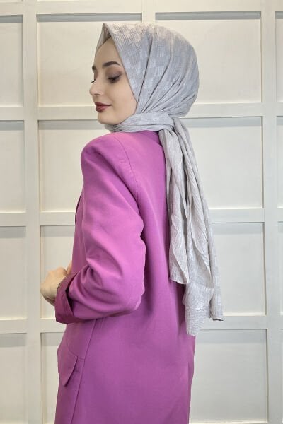 Waistline Dubai Shawl - Checkerboard Pattern Jacquard Dubai Shawl - No Ironing Shawl 01151 LIGHT GRAY