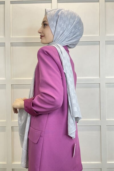 Waistline Dubai Shawl - Checkerboard Pattern Jacquard Dubai Shawl - No Ironing Shawl 01151 SILVER
