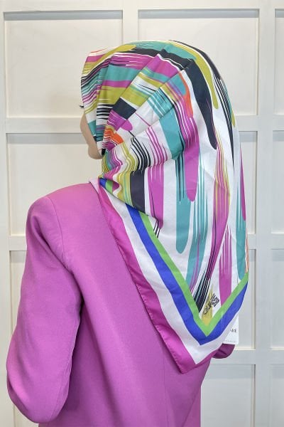 Quare Voile Crepe Scarf - Geometric Patterned Hijab Women's Scarf 01115 FUCHSIA
