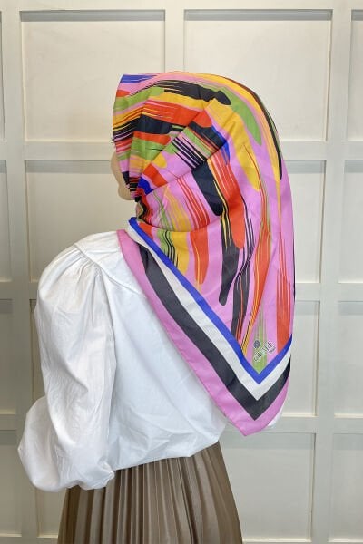 Quare Voile Crepe Scarf - Geometric Patterned Hijab Women's Scarf 01115 PINK