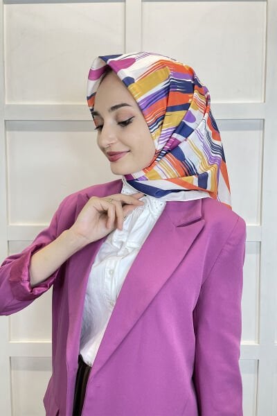 Quare Voile Crepe Scarf - Geometric Patterned Hijab Women's Scarf 01115 CREAM