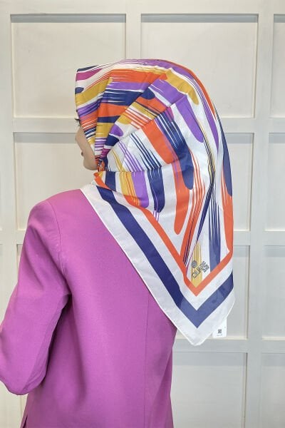 Quare Voile Crepe Scarf - Geometric Patterned Hijab Women's Scarf 01115 CREAM