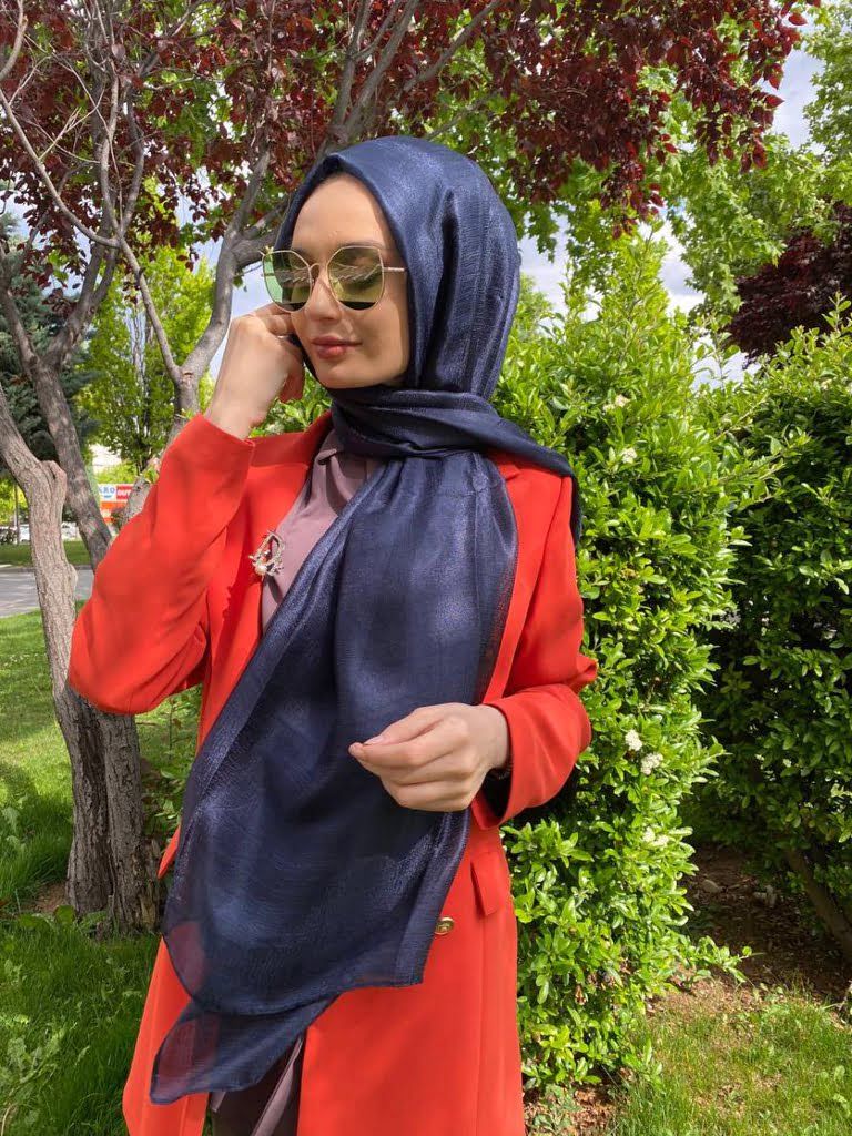 Arwella Silky Shiny Voile Shawl 00561 DARK BLUE