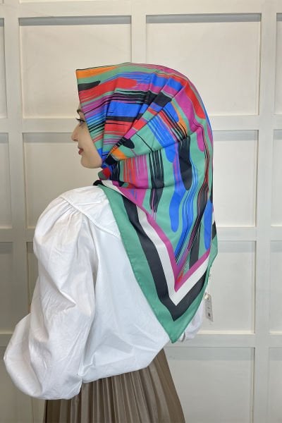 Quare Voile Crepe Scarf - Geometric Patterned Hijab Women's Scarf 01115 MINT GREEN