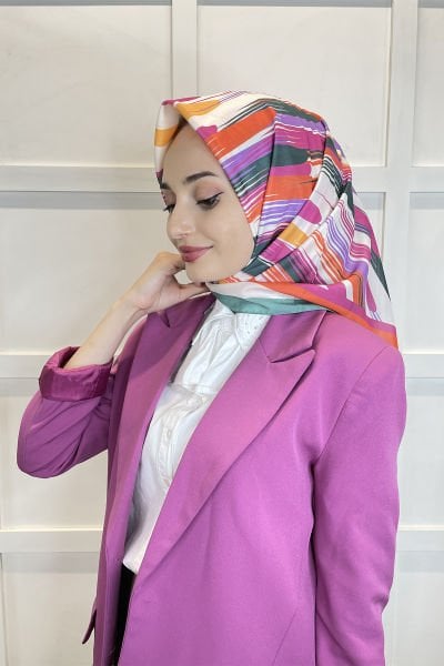 Quare Voile Crepe Scarf - Geometric Patterned Hijab Women's Scarf 01115 WATER GREEN