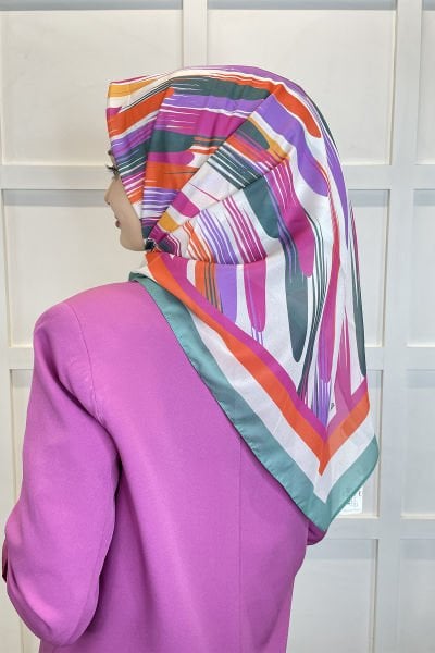 Quare Voile Crepe Scarf - Geometric Patterned Hijab Women's Scarf 01115 WATER GREEN