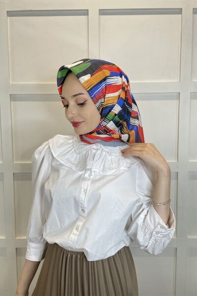 Quare Voile Crepe Scarf - Geometric Patterned Hijab Women's Scarf 01115 GRAY
