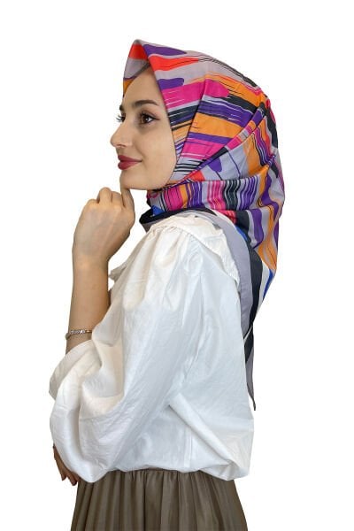 Quare Voile Crepe Scarf - Geometric Patterned Hijab Women's Scarf 01115 GRAY