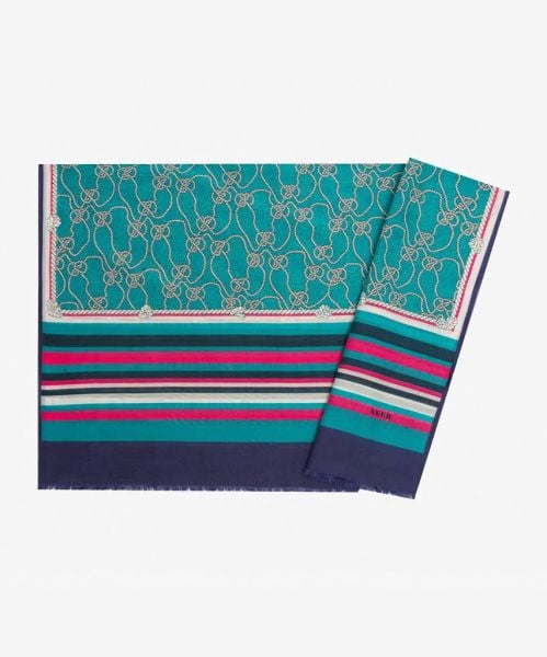 Aker Summer Coolness Floral Patterned Silk Cotton (Cotton) Scarf Shawl 7807777 TURQUOISE