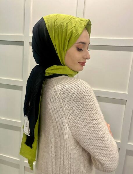 Loryan Scarf Çift Renk Bambu Kraş Şal 00693 SİYAH FISTIK YEŞİLİ