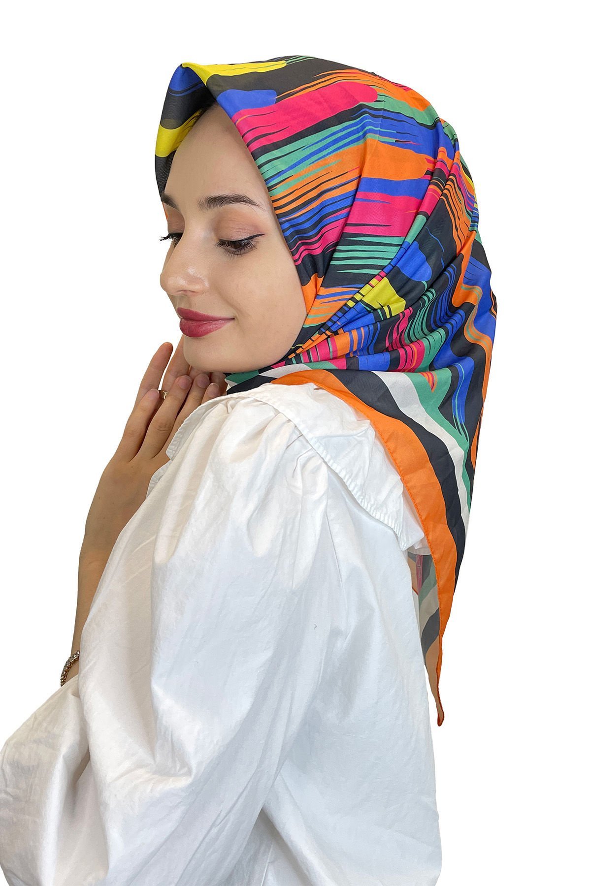 Quare Voile Crepe Scarf - Geometric Patterned Hijab Women's Scarf 01115 ORANGE