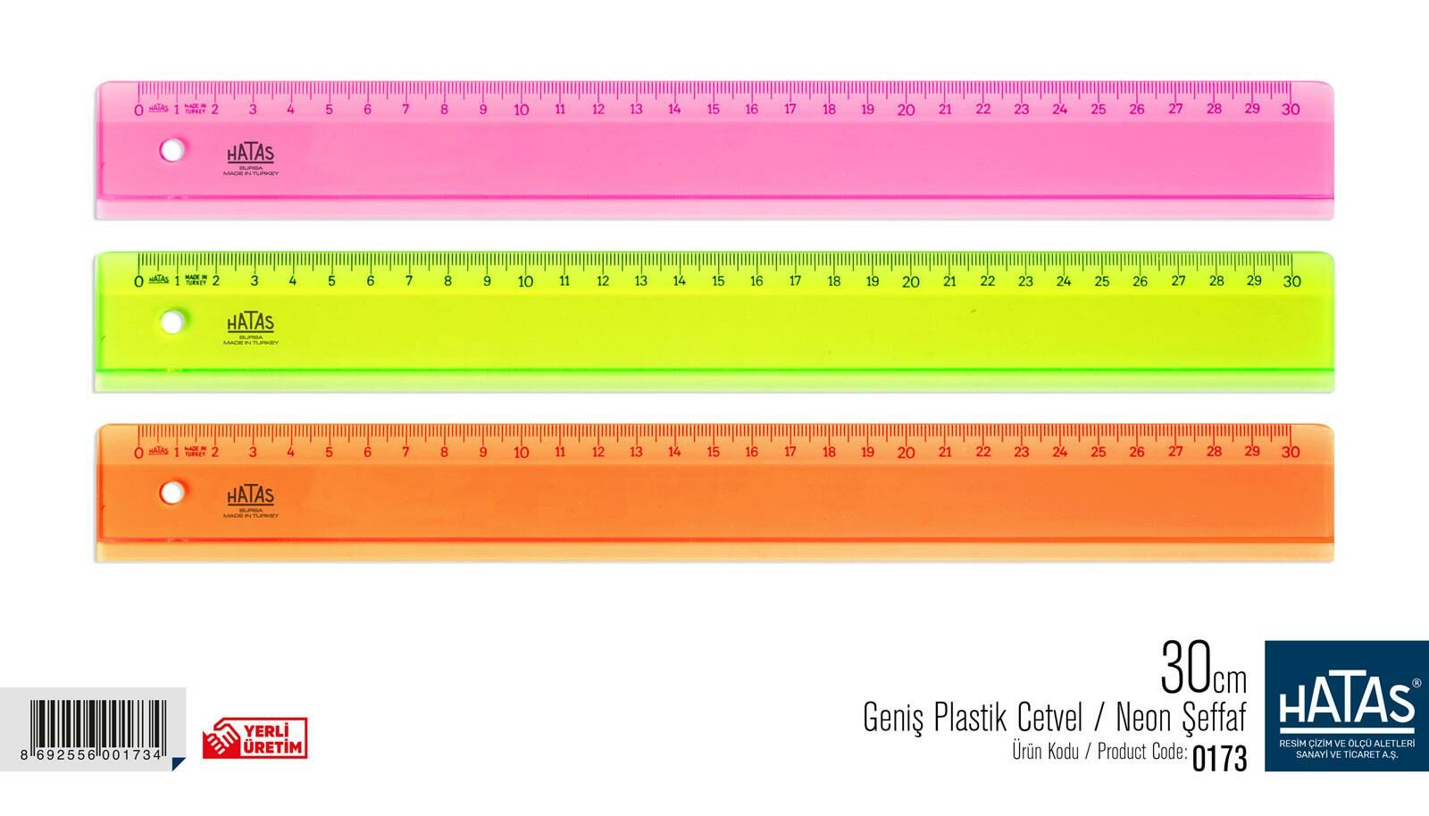 HATAS 0173 PLASTİK GENİŞ CETVEL ŞEFFAF 30cm