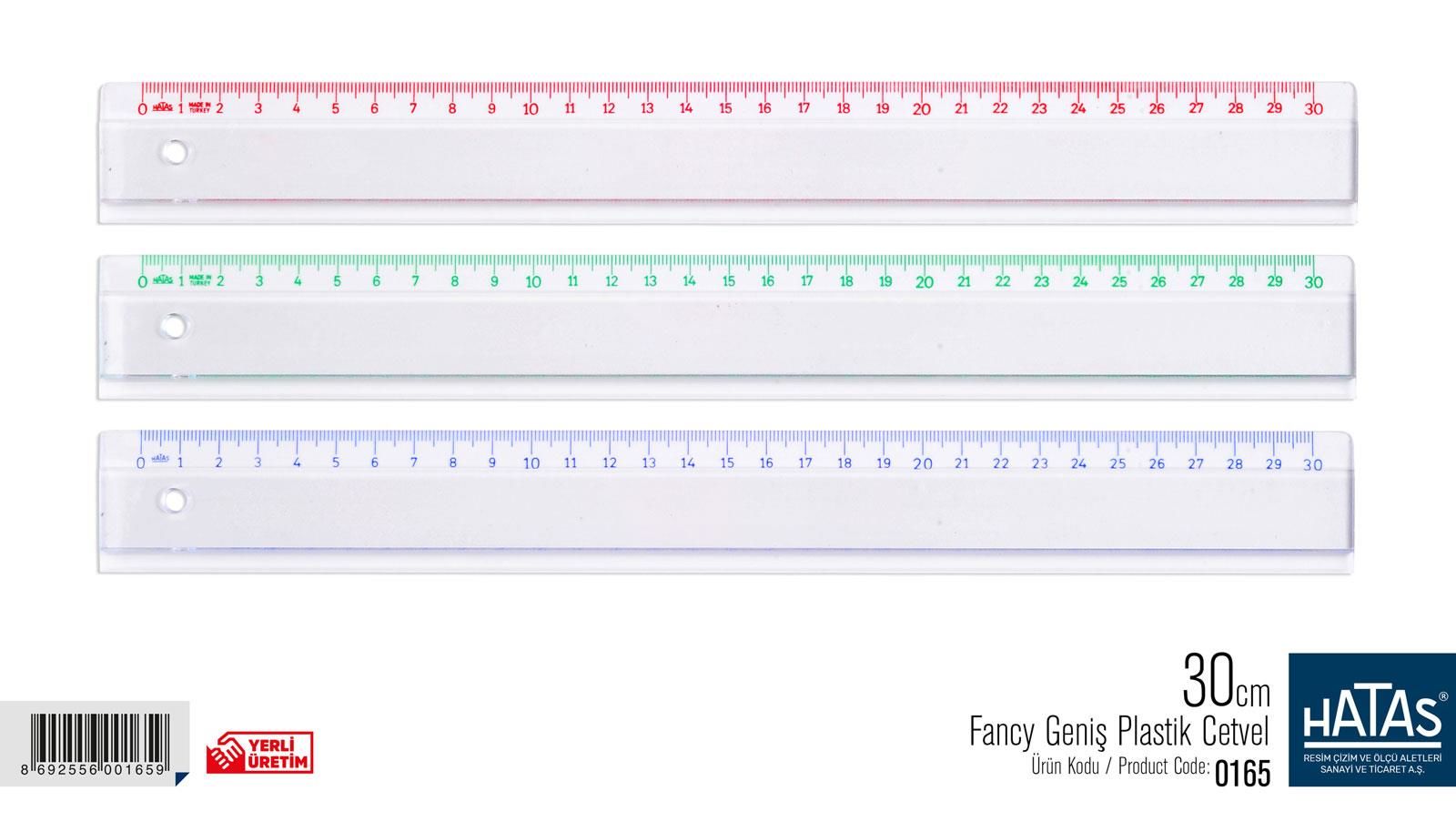 HATAS 165 FANCY GENİŞ PLASTİK CETVEL 30 CM 25'Lİ KT.