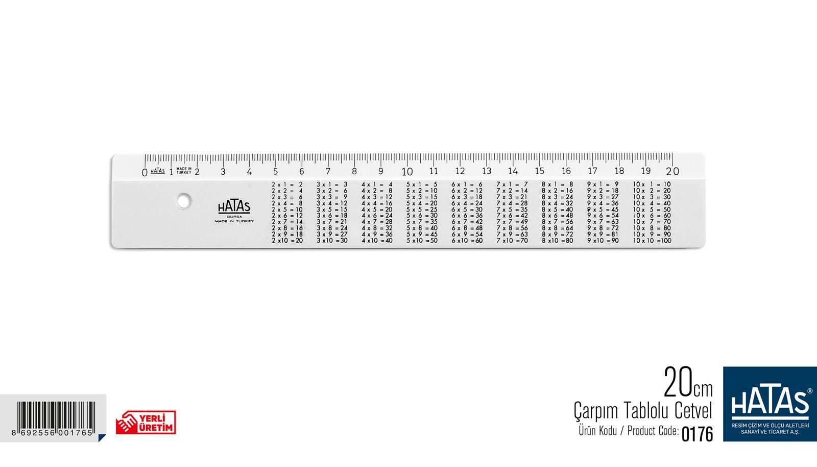 HATAS 0176 ÇARPIM TABLOLU CETVEL 20 CM 25'Lİ KT.