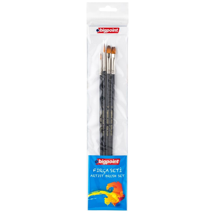 BİGPOİNT BPF920 200 SERİSİ SENTETİK KIL UZUN SAPLI KARIŞIK UÇLU FIRÇA SETİ 4'LÜ BLİSTER 12'Lİ KT.
