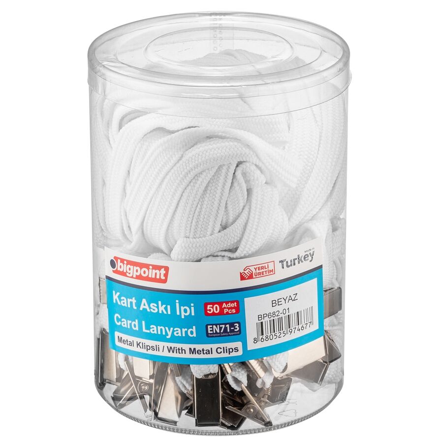BİGPOİNT BP682-01 METAL KLİPSLİ YAKA İPİ BEYAZ (YERLİ ÜRETİM) 50'Lİ PAKET