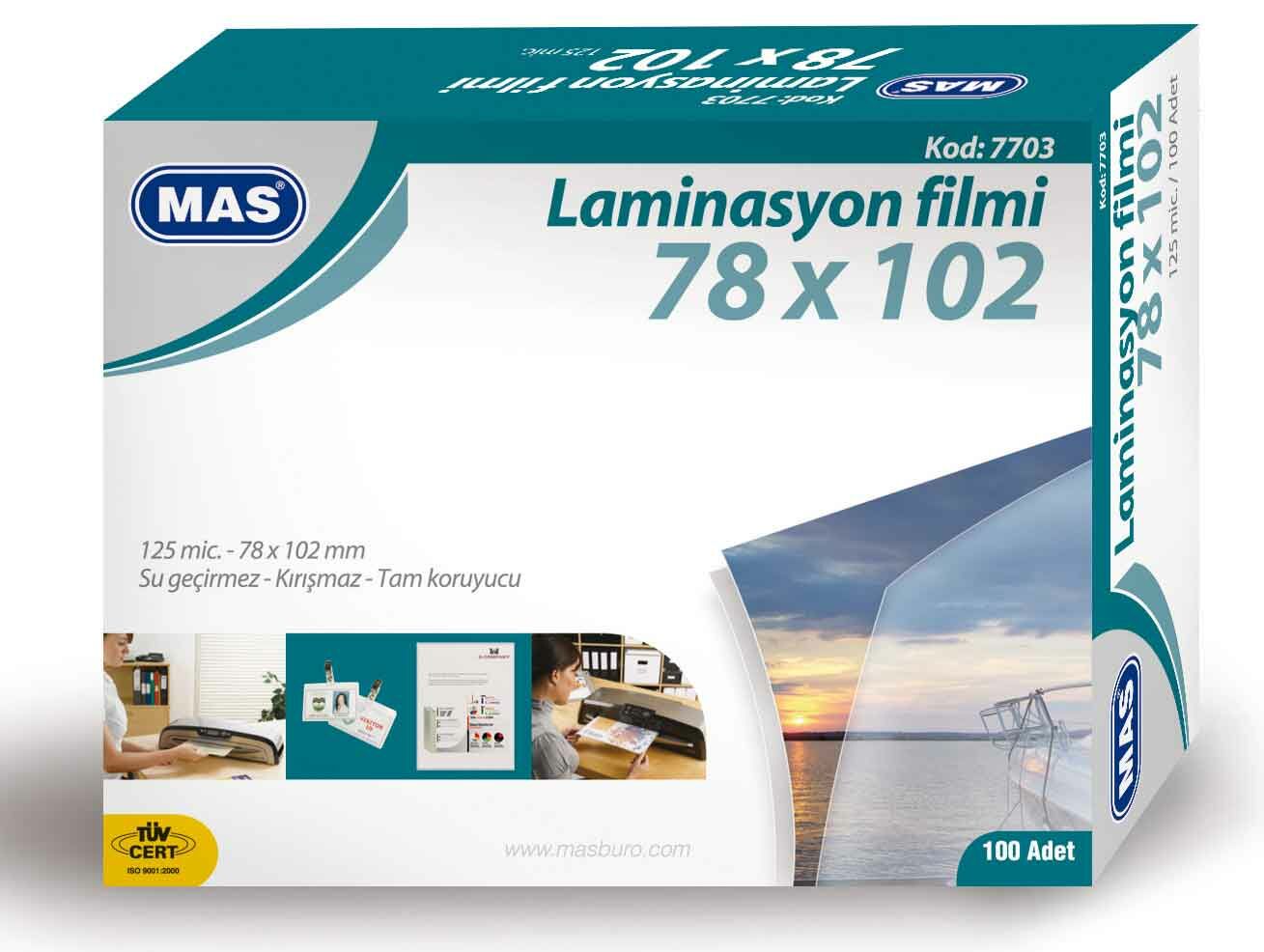 MAS 7703 LAMİNASYON FİLMİ 125 MİC 78X102