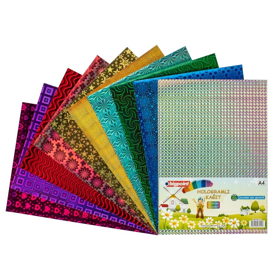 BİGPOİNT BP708-10 HOLOGRAMLI KAĞIT A4 KARIŞIK 10 RENK - 80 GRAM