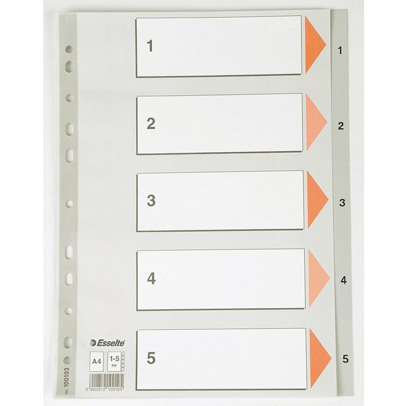 ESSELTE 100103 SEPERATÖR A4 1-5 RAKAM GRİ 20'Lİ KT.