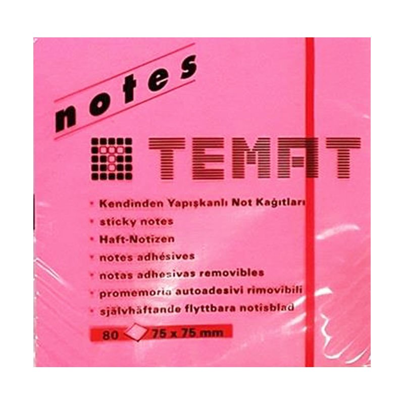 TEMAT 10612 YAPIŞKANLI NOT KAĞIDI 75x75 FOSFORLU PEMBE