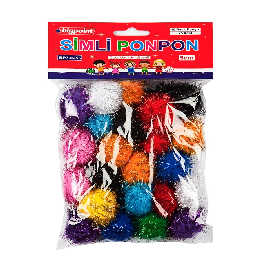 BİGPOİNT BP736-55 PONPON SİMLİ 5 CM 10 RENK / 25'Lİ POŞET