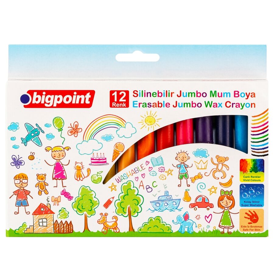 BİGPOİNT BP746-12 JUMBO MUM BOYA(SİLİNEBİLİR) 12 RENK