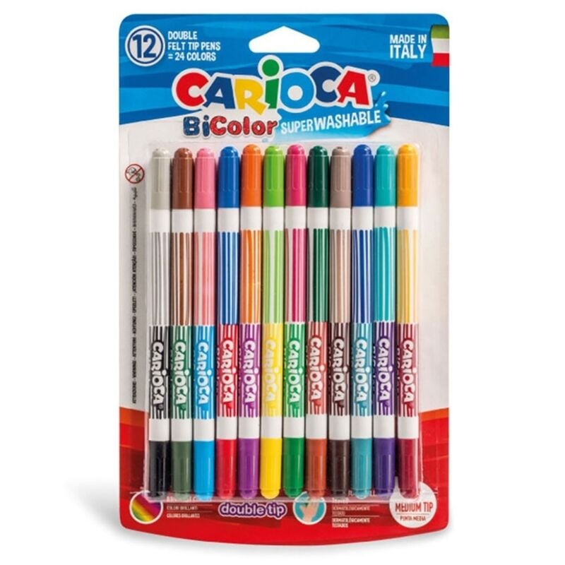 CARİOCA 42265 BİCOLOR SÜPER YIKANABİLİR ÇİFT UÇLU KEÇELİ BOYA KALEMİ 12'Lİ 24 RENK