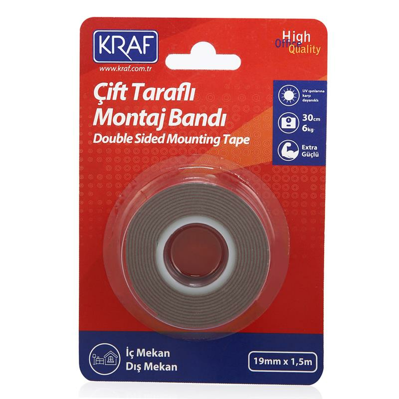 KRAF 2520G MONTAJ BANDI ÇİFT TARAFLI EXTRA GÜÇLÜ DIŞ MEKAN 19mm x 1,5m