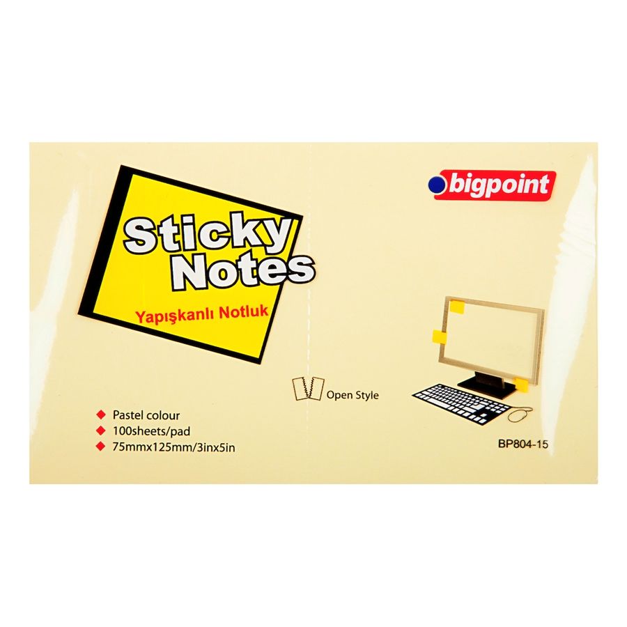 BİGPOİNT BP804-15 YAPIŞKANLI NOT KAĞIDI 75X125MM SARI 12'Lİ PAKET