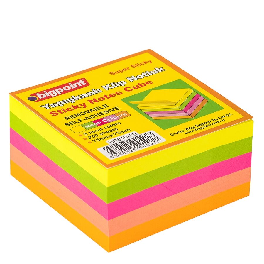 BİGPOİNT BP815-00 YAPIŞKANLI NOT KAĞIDI SUPER STİCKY KÜP 5 RENK